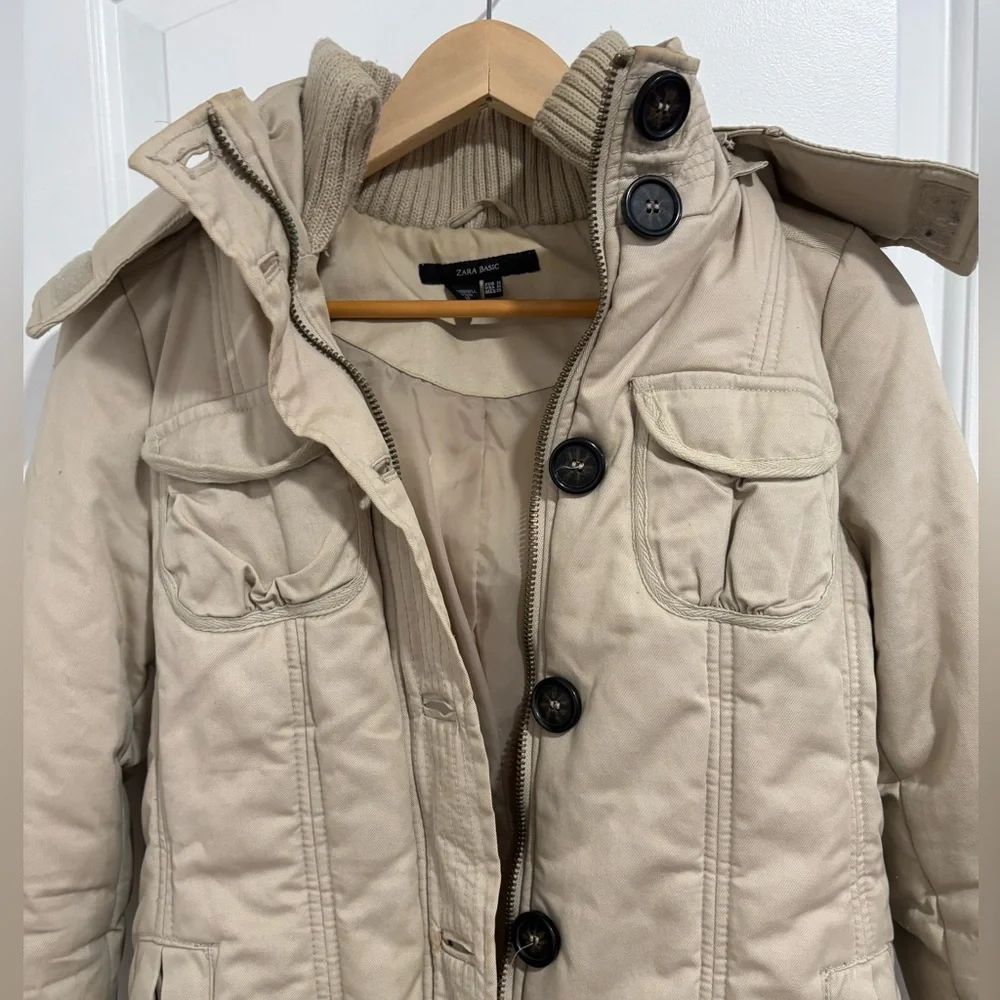 ZARA Basic Beige Padded Utility Jacket | Button & Zip Front | Women’s Medium